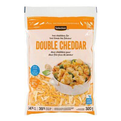 Selection mélange de fromages râpés double cheddar (320 g) - double cheddar shredded cheese blend (320 g)