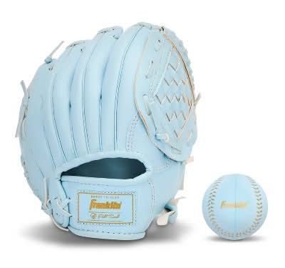 Franklin Sports T Ball Glove With Ball Right Handed Thrower, 9 in, Carolina Blue