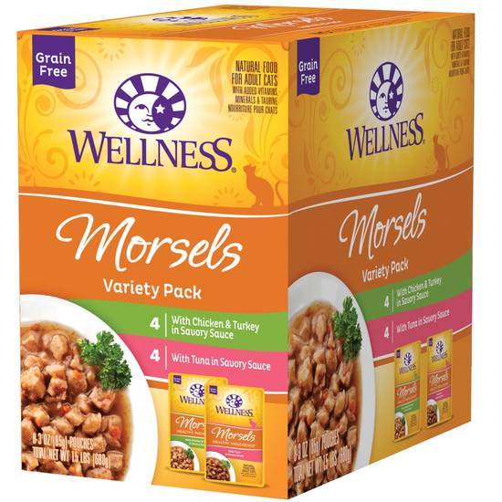 Wellness Complete Healthy Indulgence Grain Free Morsels Variety pack Wet Cat Food, 3 Oz., Count Of 8