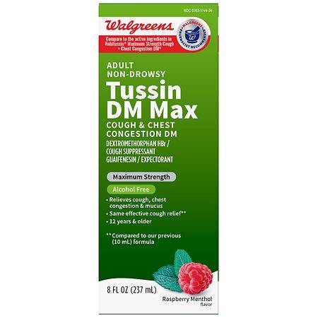 Walgreens Adult Tussin Dm Max Cough & Chest Congestion Liquid Raspberry Menthol