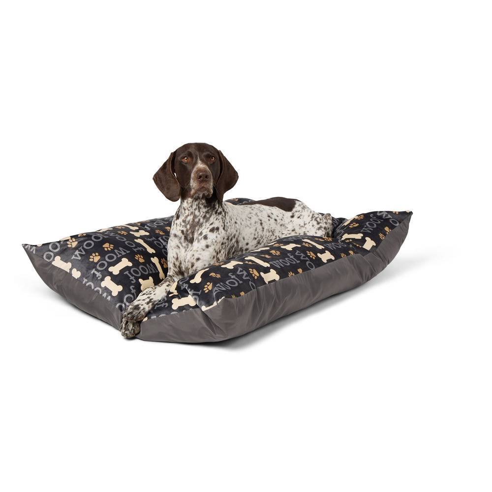 Top Paw Word Bones Pillow Dog Bed, Large, Black