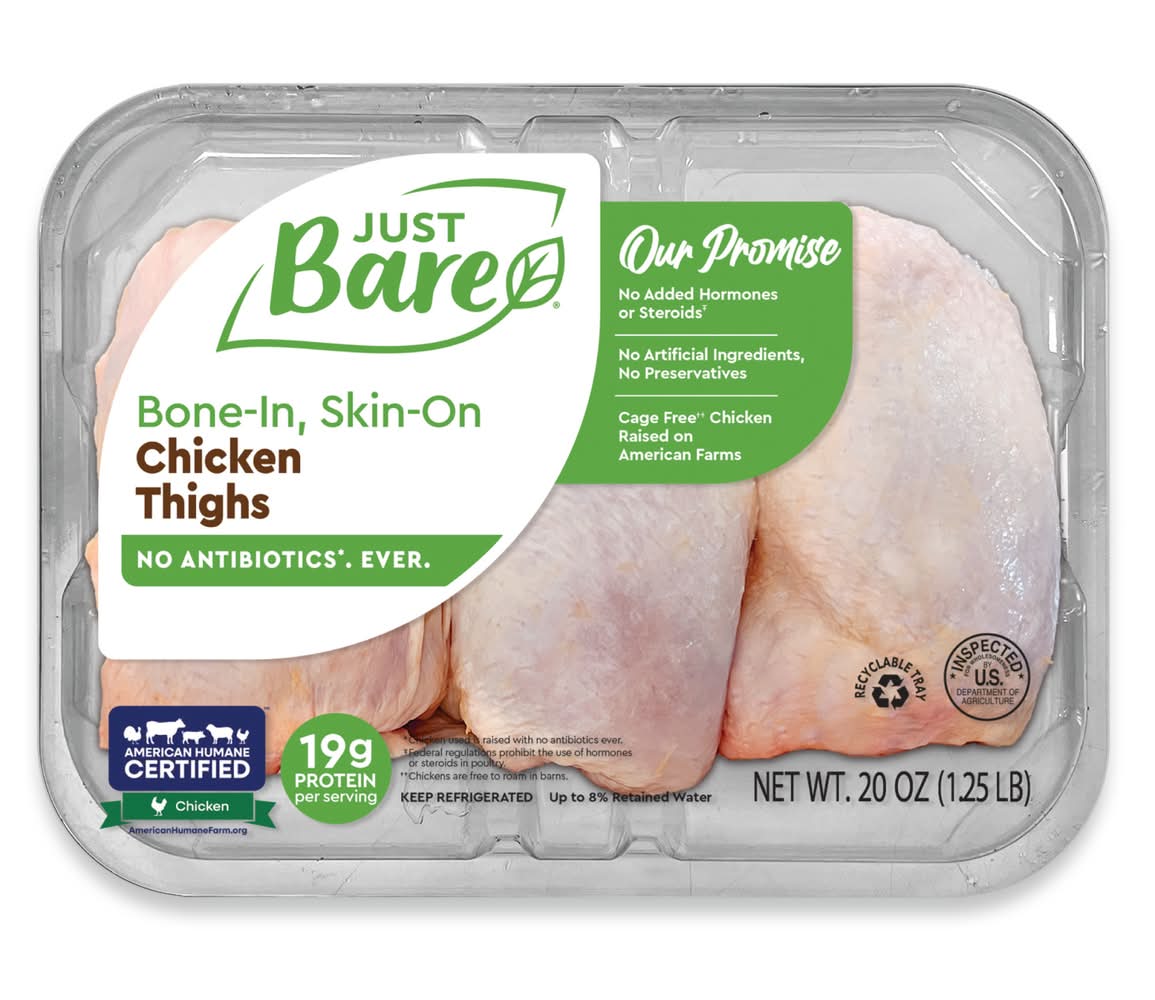 Just Bare Natural Fresh Bone-In Chicken Thighs (20 oz)