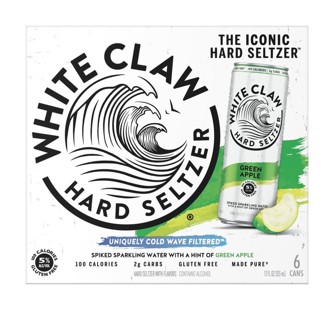 White Claw Hard Seltzer Spiked Sparkling Water, Green Apple (6 x 12 fl oz)