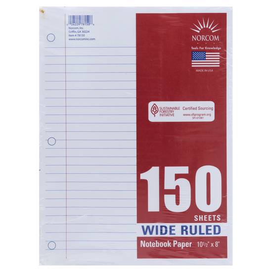 Norcom Wide Ruled Notebook Paper (150 ct)