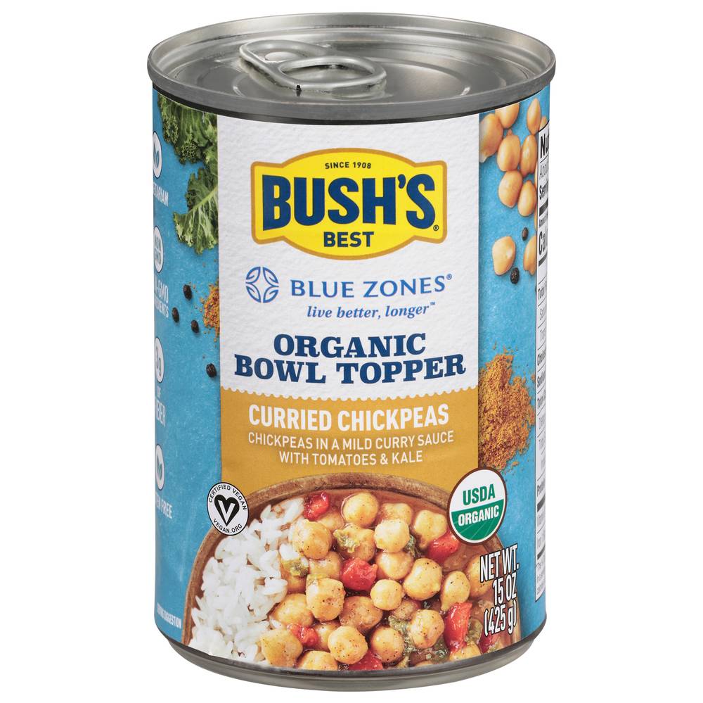 Bush’s Organic Blue Zones Curry Bowl, Curry Chickpeas Topper (15 oz)