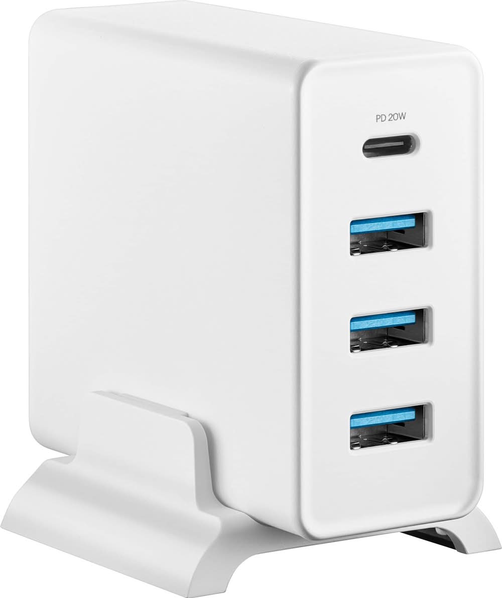 Insignia™ - 47W 4-Port Wall Charger with 1 USB-C & 3 USB Ports with 4 ft. Power Cord for Smartphones, Tablets and More - White