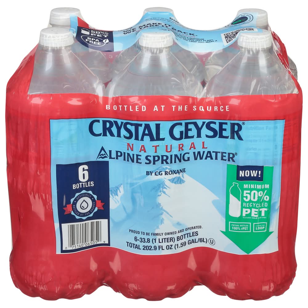 Crystal Geyser Natural Alpine Spring Water (6 x 33.8 fl oz)