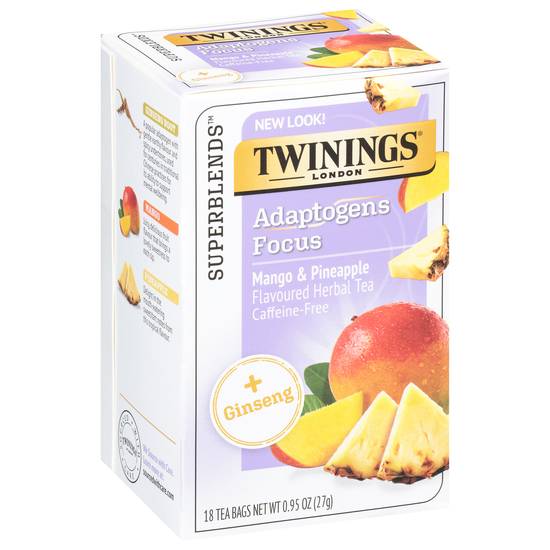 Twinings Focus Ginseng Caffeine-Free Mango & Pineapple Herbal Tea (18 ct, 0.053 oz)