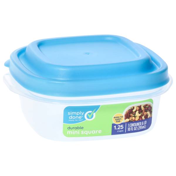 Simply Done Container & Lid, Durable, Mini Square, 1.25 Cup