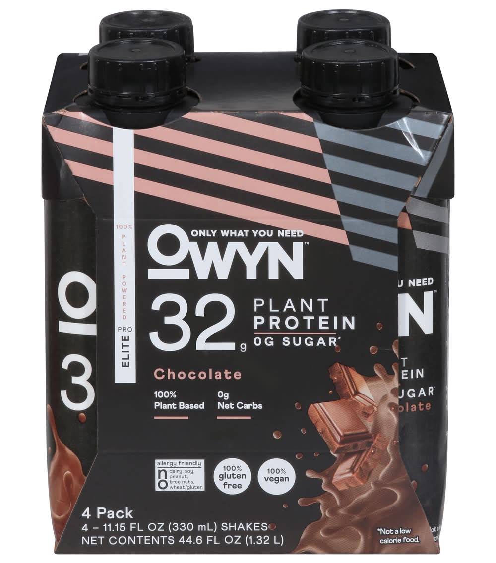 OWYN Pro Elite Plant Protein Shakes, Chocolate (4 x 11.15 fl oz)