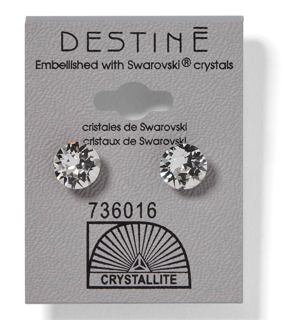 Crystallite Destine Clear Diamond Cut Earrings, 8 mm