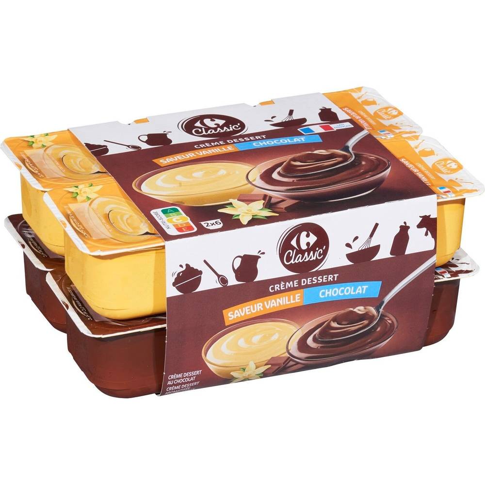 Carrefour Classic' - Crème dessert, vanille - chocolat (12 x 125g)