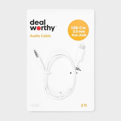 Dealworthy Usb-C To Aux Cable, 3 ft, White