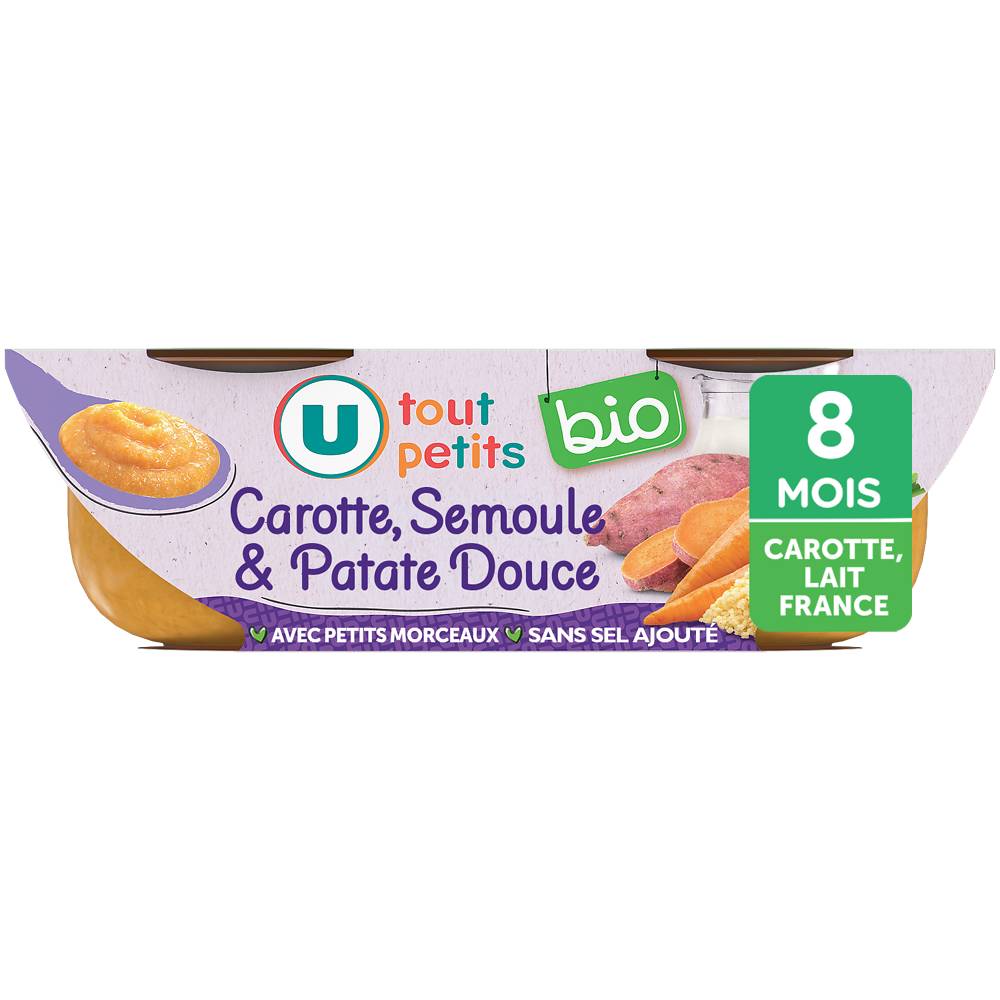 U - Tout petits bio carotte semoule et patate douce (2 pièces)
