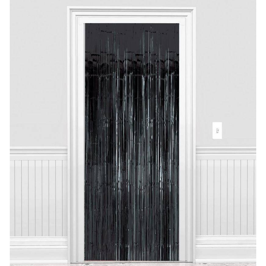 Party City Black Foil Fringe Doorway Curtain (black)