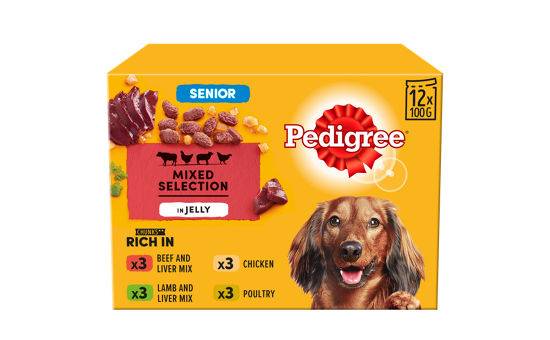 Pedigree Senior Wet Dog Food Pouches Mixed in Jelly 12 x 100g