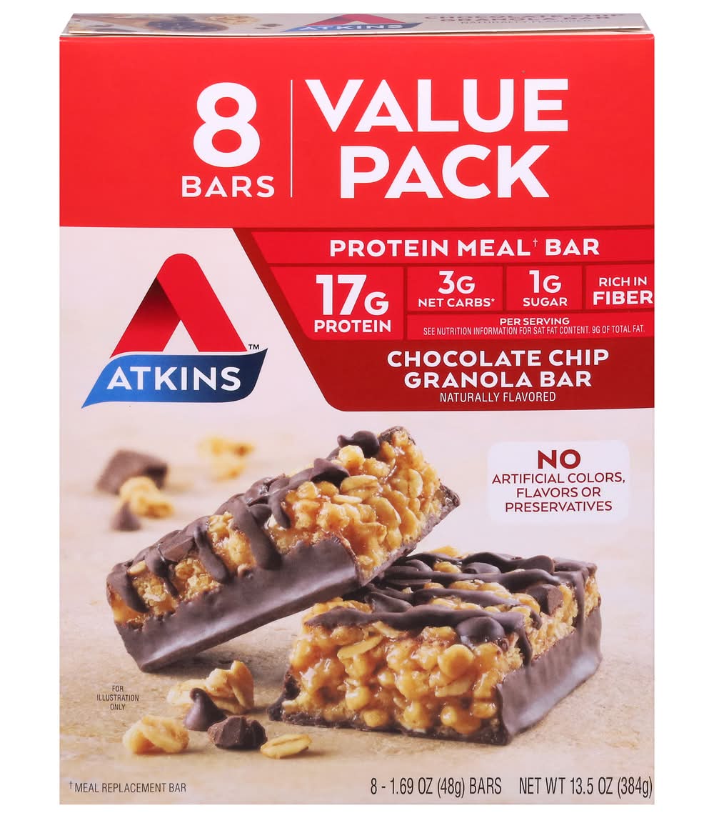 Atkins Chocolate Chip Granola Keto Friendly Protein Meal Bar (13.5 oz)