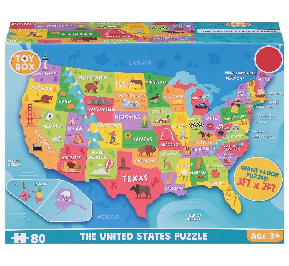 Dollar Tree - Toy Box Usa Map Giant Floor Puzzle Age 3+, 36x24 in