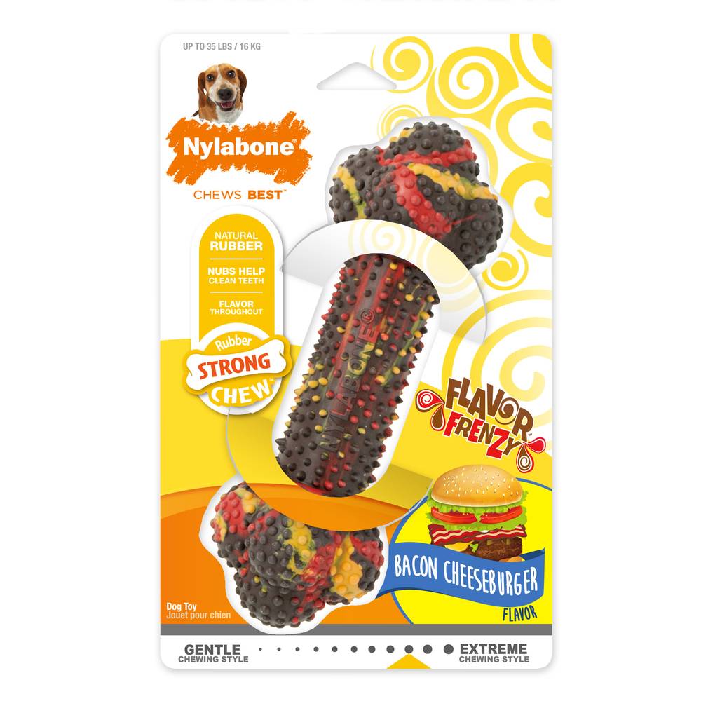 Nylabone Frenzy Strong Chew Dog Toy, Bacon-Cheeseburger, Medium