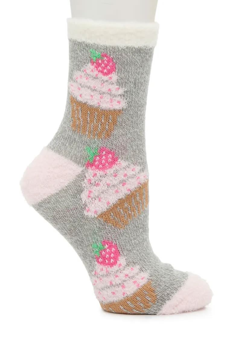 Fireside Cozy Lodge Cupcake Women's Crew Socks (Grey/Multicolor One Size)