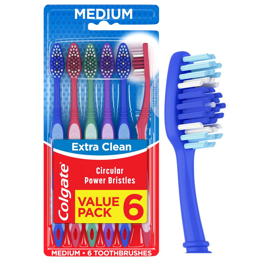 Colgate Extra Clean Circular Power Bristles Toothbrushes, Medium (6 ct)