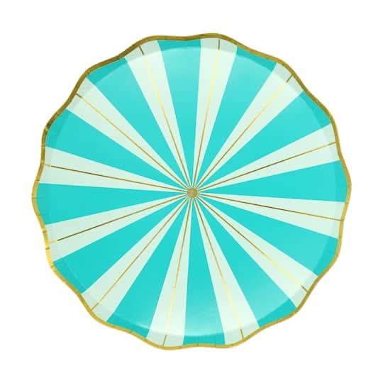 Jonathan Adler Michaels Stripes Paper Dinner Plates, 9 in, Teal & Gold (10 ct)