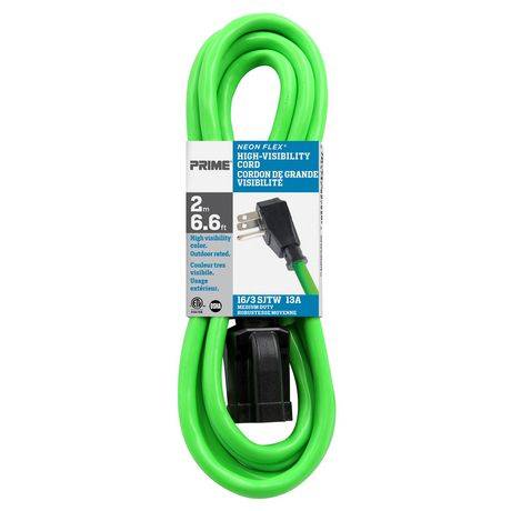 Prime Wire & Cable Neon Flex Extension Cord (2 m 16/3 medium duty, neon green)