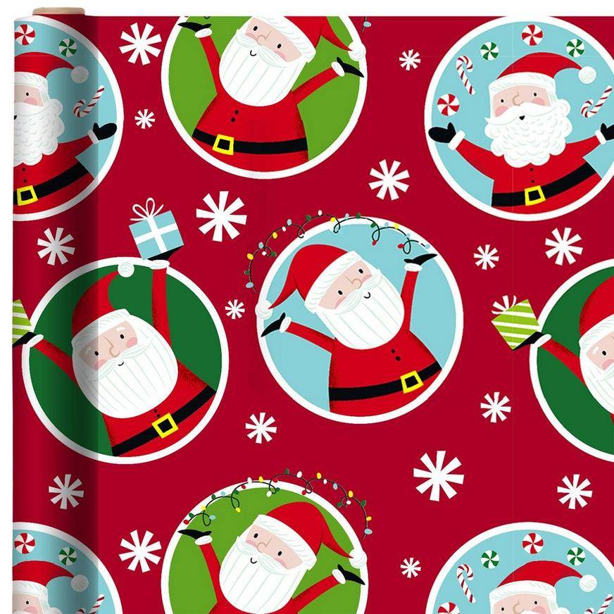 Red Santa Circles Gift Wrapping Paper, 18ft x 40in (60 sq ft)