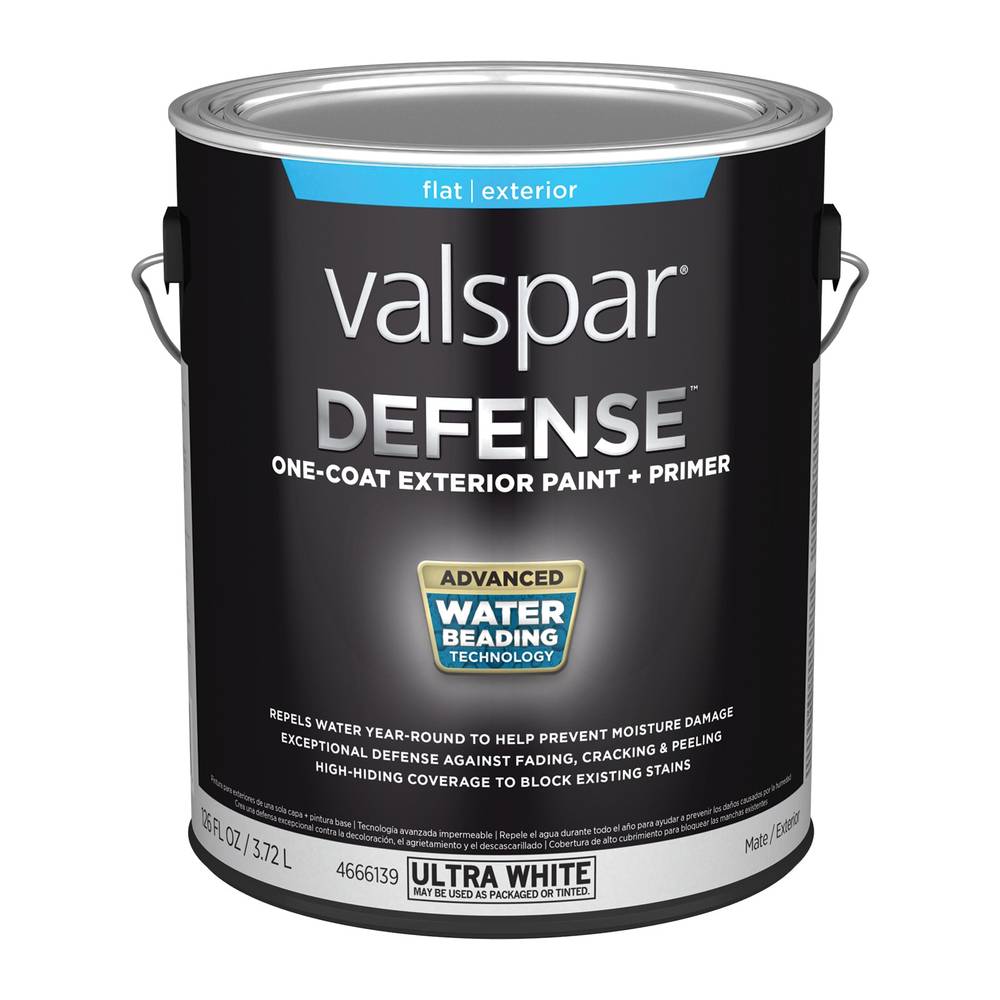 Valspar Defense Flat Ultra White Tintable Latex Exterior Paint + Primer (1-Gallon) | 007.4666139.007