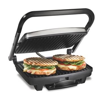 Hamilton Beach Beach Panini Press Nonstick Indoor Grill 1500w Metal, Silver