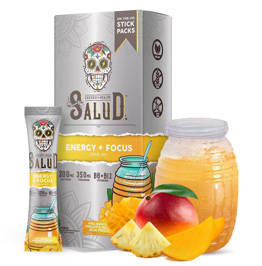 Salud Energy Focus Drink Mix, Pineapple-Mango (1.27 oz, 6 ct)