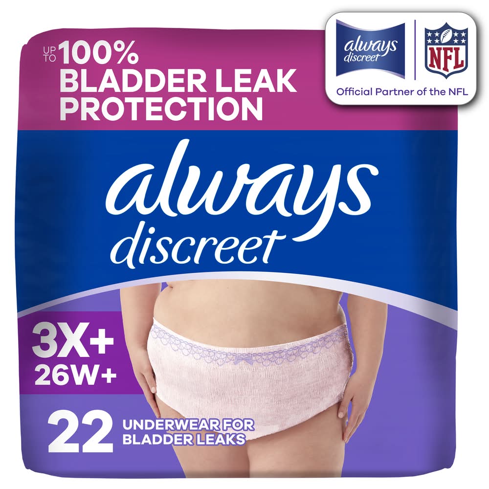 Always Discreet Underwear, 3X+ (22 ct)