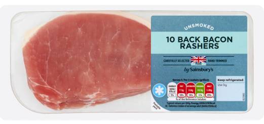 Sainsbury's Unsmoked Back Bacon Rashers (10 pack)