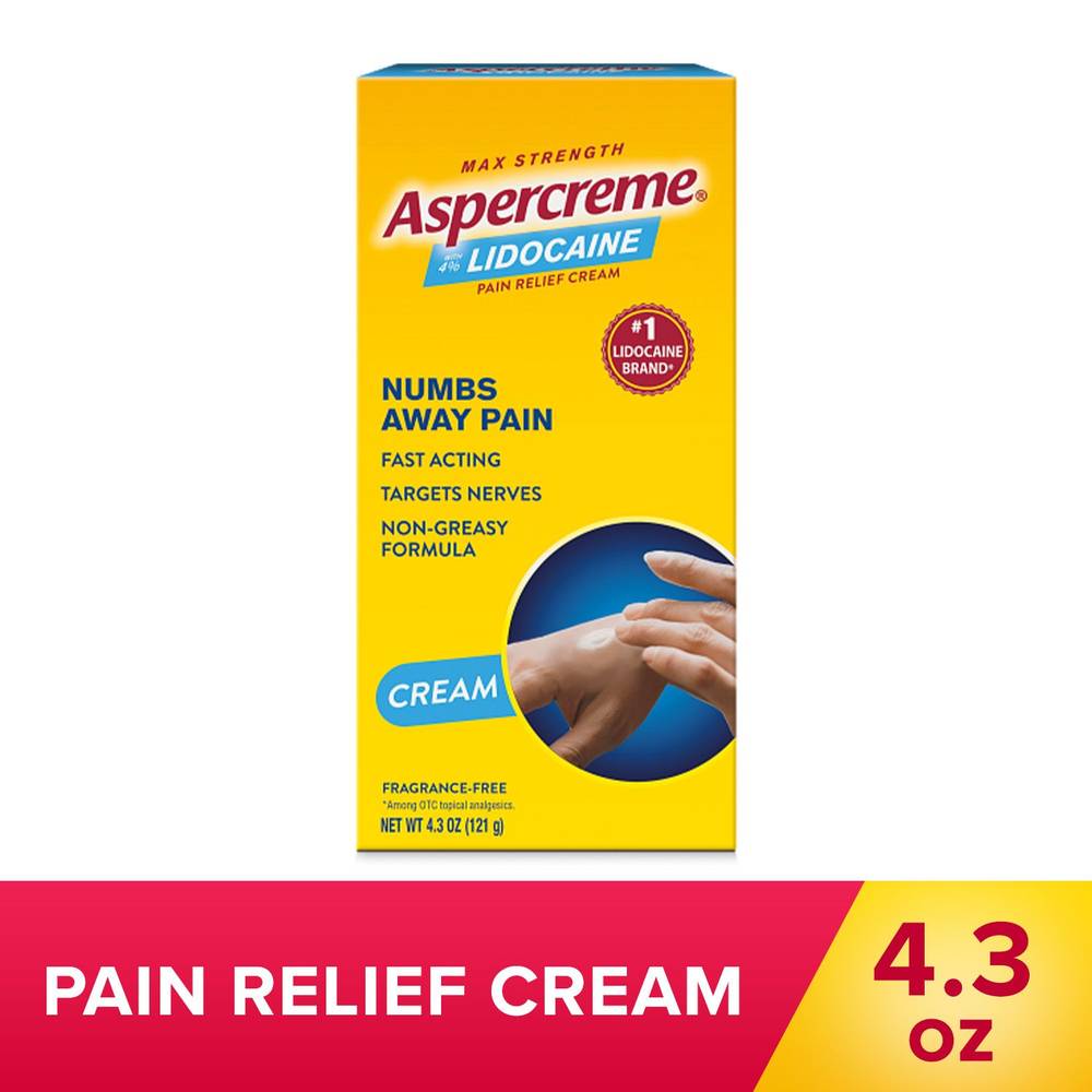 Aspercreme Lidocaine Max Strength Pain Relief Cream, 4.3 Oz