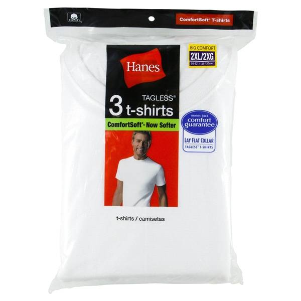 Hanes Men's Crew Neck T-Shirts, White, 3 Pack, 2X-Large