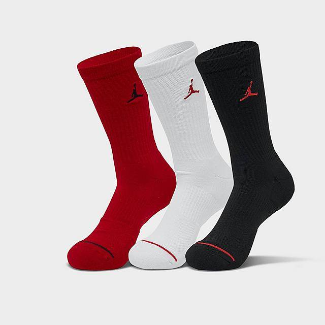 Jordan Mens Everyday Crew Socks, L, Red/White/Black (3 ct)