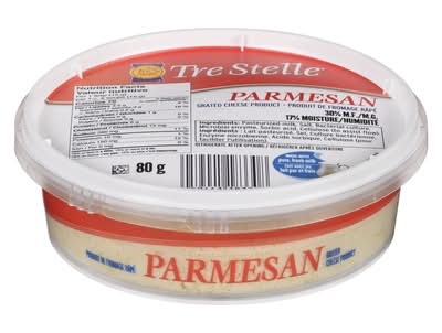 Tre Stelle 100% Parmesan 31% M.G. Fromage Râpé / 100% Parmesan 31% M.F. Cheese Grated 80.0 G