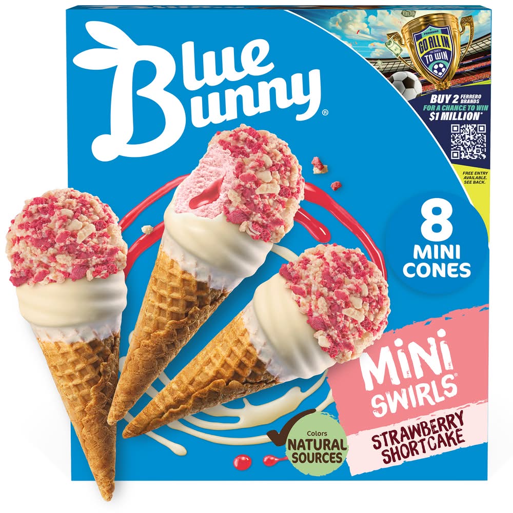 Blue Bunny Mini Swirls Cones, Strawberry Shortcake (2.3 fl oz, 8 ct)