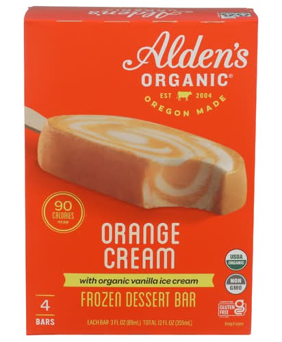 Alden's Organic Orange Cream Ice Cream Bars 4 Pack