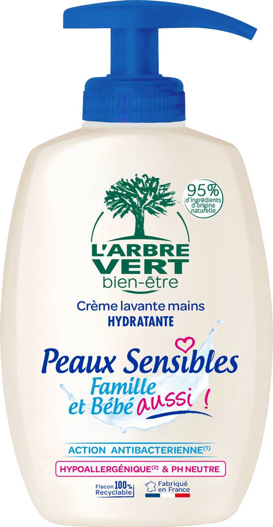 L'arbre Vert Bien Être - Crème lavante mains hydratante peaux sensibles famille et bébé