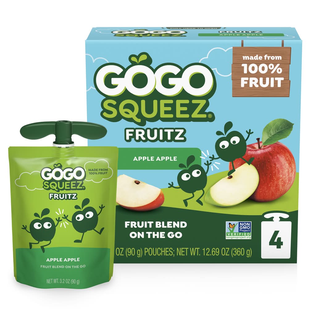 GoGo squeeZ Fruit Blend on the Go Pouches, Apple Apple (4 x 3.2 oz)