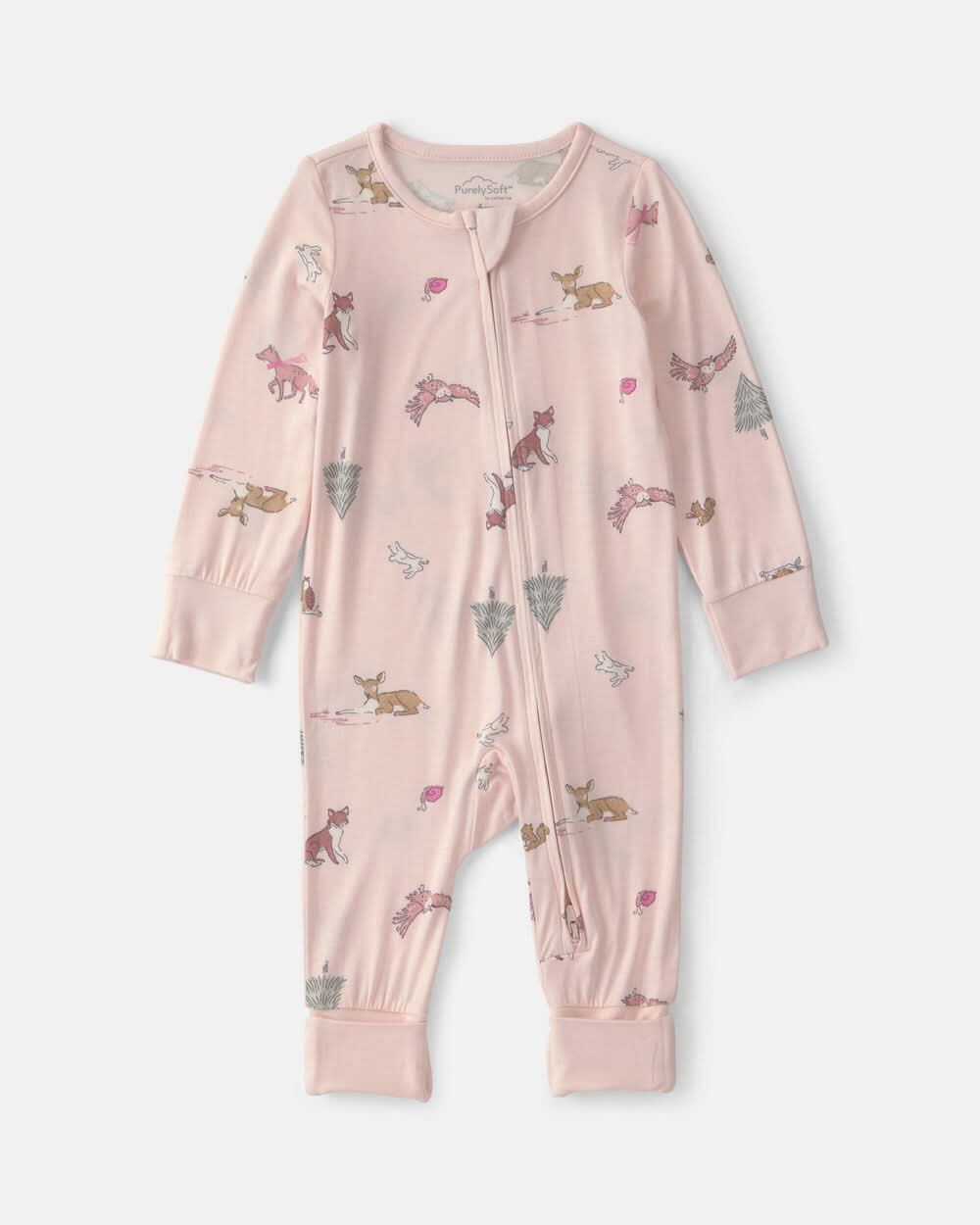 Baby Girl Woodland PurelySoft™ 2-Way Zip Sleep & Play Pajamas - Pink - 6M