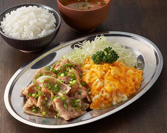 塩とんたま定食(スープ付き) Salted Grilled Pork & Egg Set Meal (with Soup)