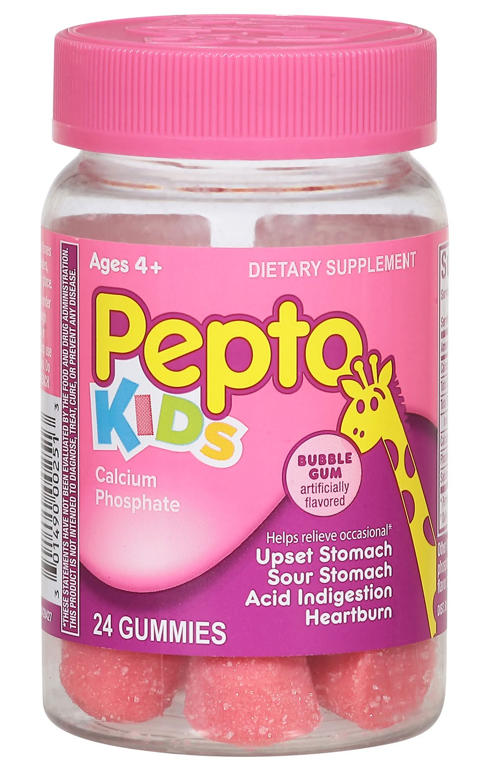 Pepto-Bismol Kids Stomach Relieve Heatburn Gummies 4+ Years, Bubble Gum (24 ct)