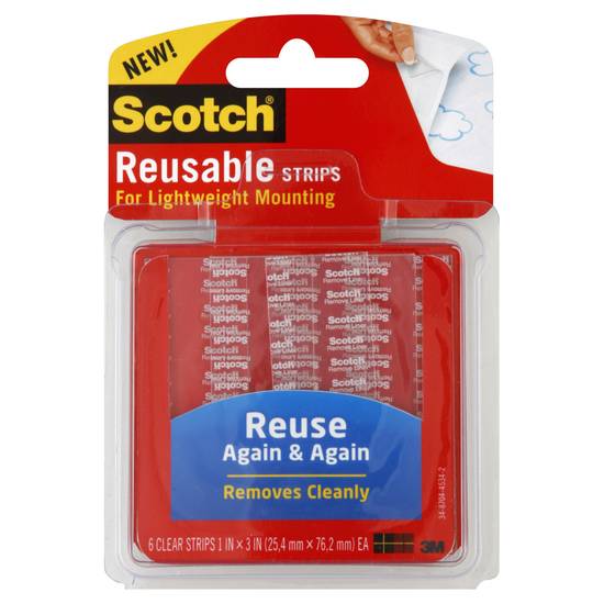 Scotch Restickable 1" X 3" Clear Strips For Mounting (6 strips)