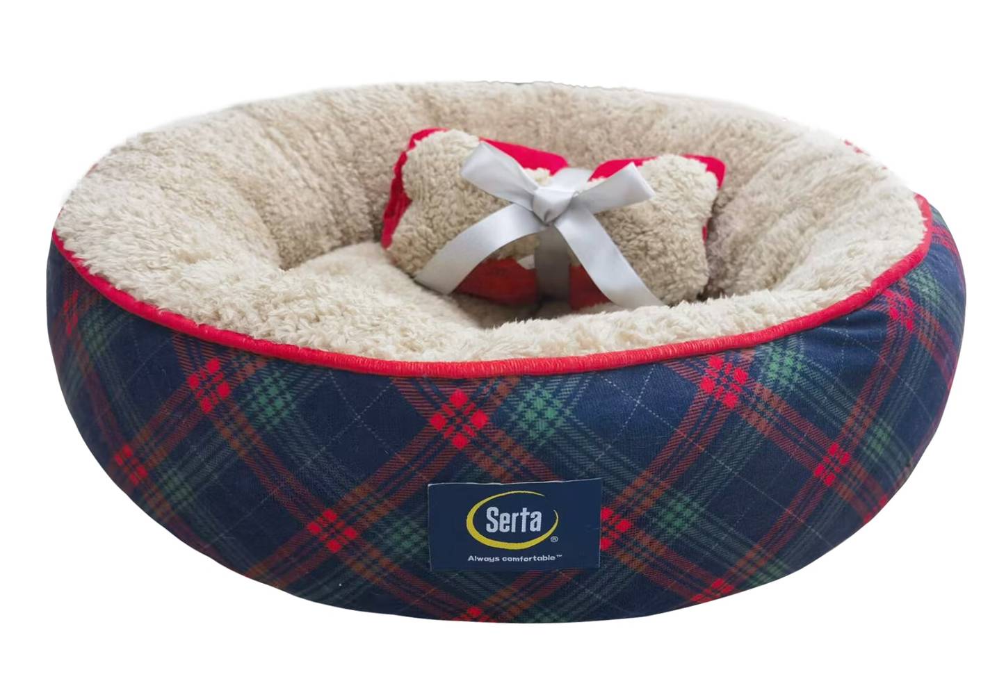 Serta Round Blue Plaid Polyester Bolster Bed (Small) | FRND101-SMBLU01