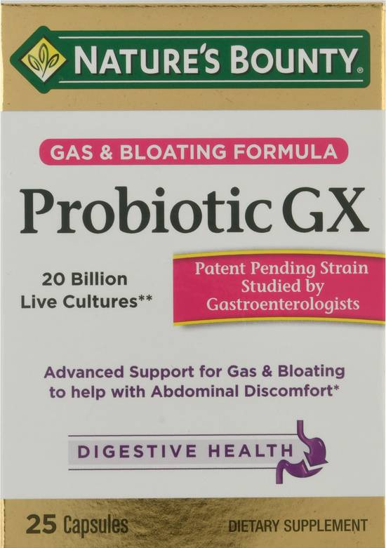 Nature's Bounty Probiotic Gx Digestive Health Gas & Bloating Formula Capsules (25 ct)