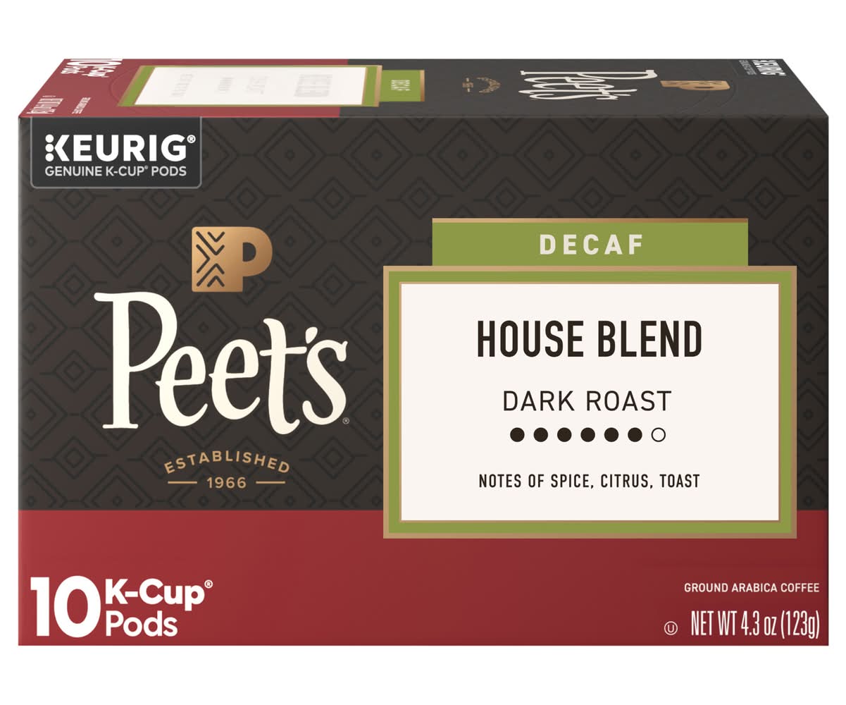 Peet's Coffee Decaf House Blend Dark Roast K-Cup Pods (4.3 oz, 10 ct)
