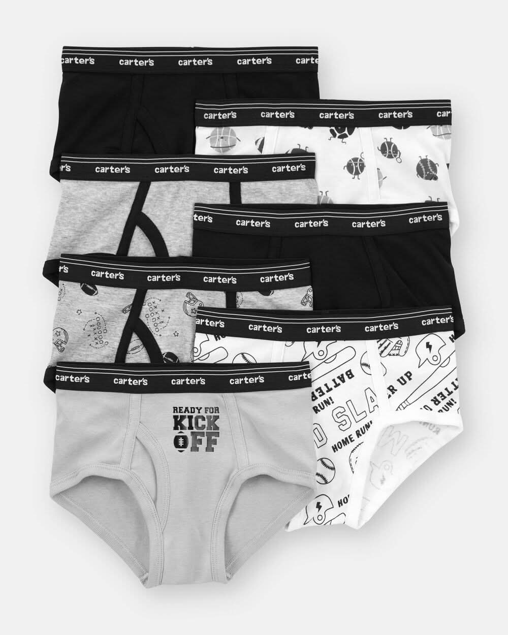 Toddler Boy 7-Pack Sports Print Brief Underwear - White/Grey/Black - 4-5