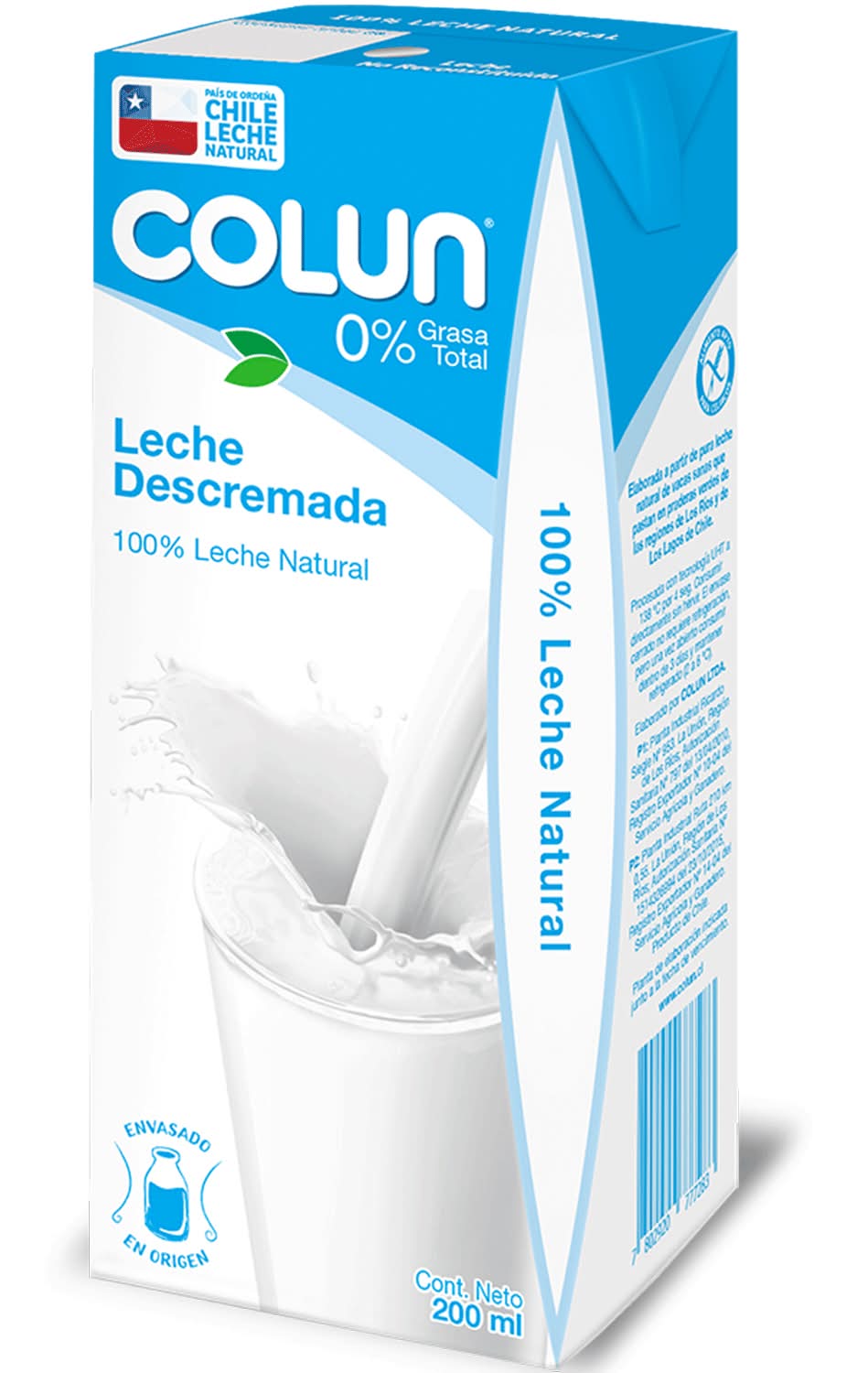 Colun · Leche descremada 0% grasa total 100% natural (200 ml)